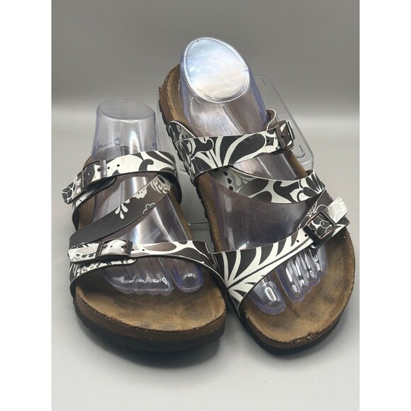 Birkenstock Mayari Womens Thong Sandals Brown White Pattern Birki's Size 8 - Picture 1 of 12
